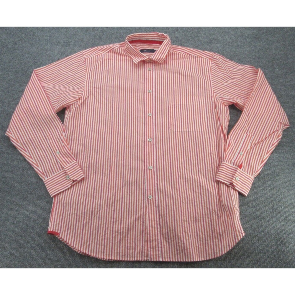 Zegna Sport Mens Button Down Regular Fit Red White Striped Cotton Shirt XXL